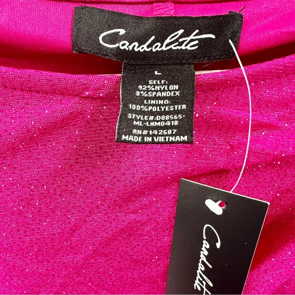 Candalite pink sparkley long sleeve side ruched dress Size L New with tag